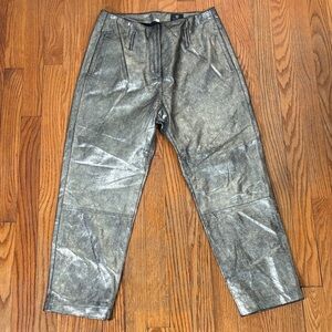 AG Adriano Goldschmied Cropped Leather Pants‎ Gold size 27 glam holiday metallic
